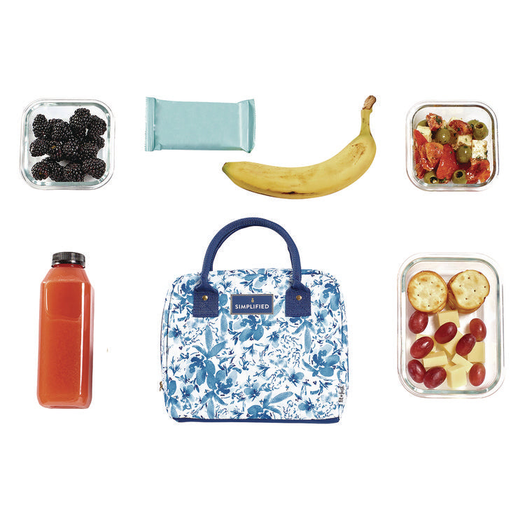 Simplified Lunch Bag, 9 x 6 x 10, Blue Floral