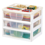 3-Drawer Desktop Storage, Plastic, 14.6 x 12.31 x 12.75, White/Clear