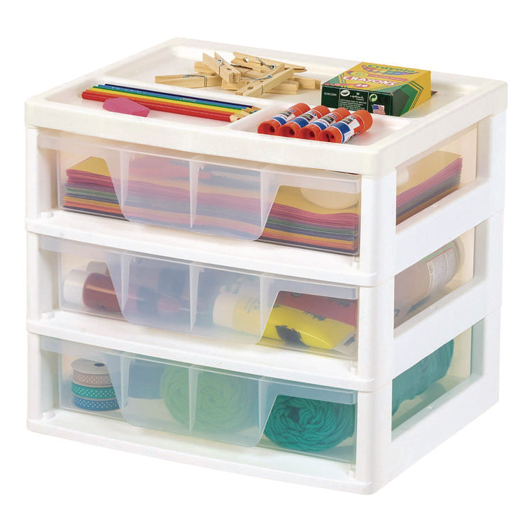 3-Drawer Desktop Storage, Plastic, 14.6 x 12.31 x 12.75, White/Clear