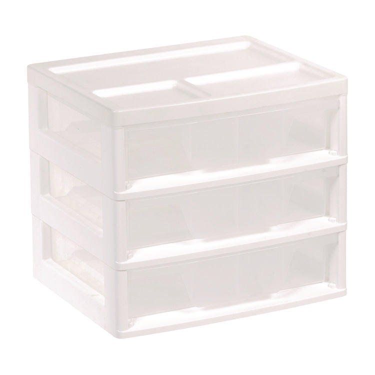 3-Drawer Desktop Storage, Plastic, 14.6 x 12.31 x 12.75, White/Clear