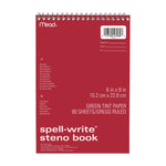 Spell-Write Wirebound Steno Pad, Gregg Rule, Randomly Assorted Cover Colors, 80 Green 6 x 9 Sheets
