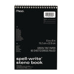 Spell-Write Wirebound Steno Pad, Gregg Rule, Randomly Assorted Cover Colors, 80 Green 6 x 9 Sheets