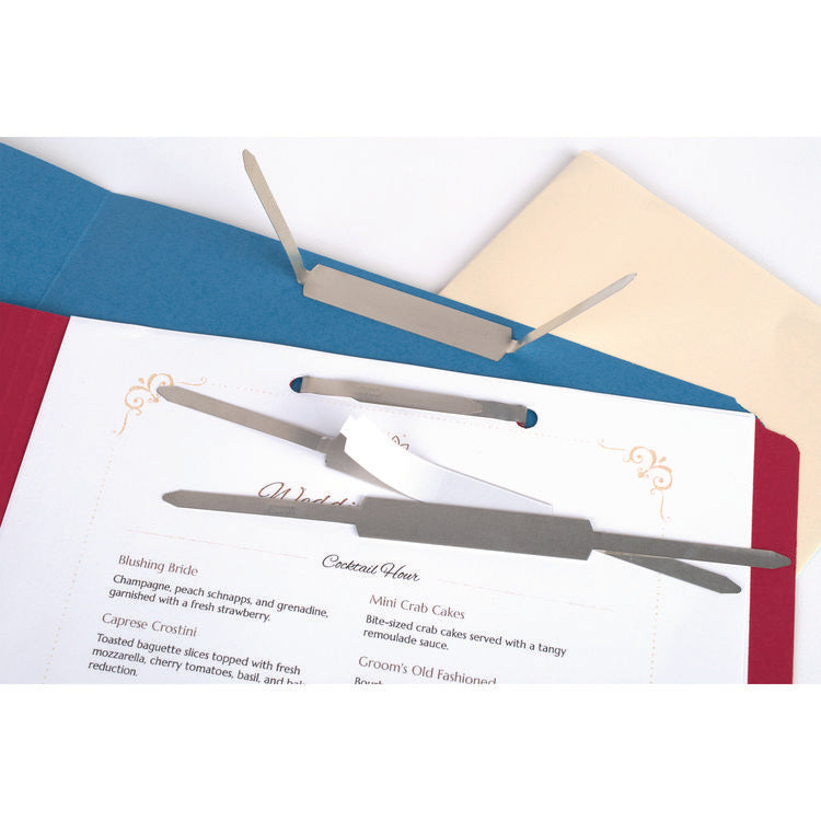 Self-Adhesive Two-Prong Paper Fastener Bases, 2" Capacity, 2.75" Center to Center, Matte Steel, 100/Box