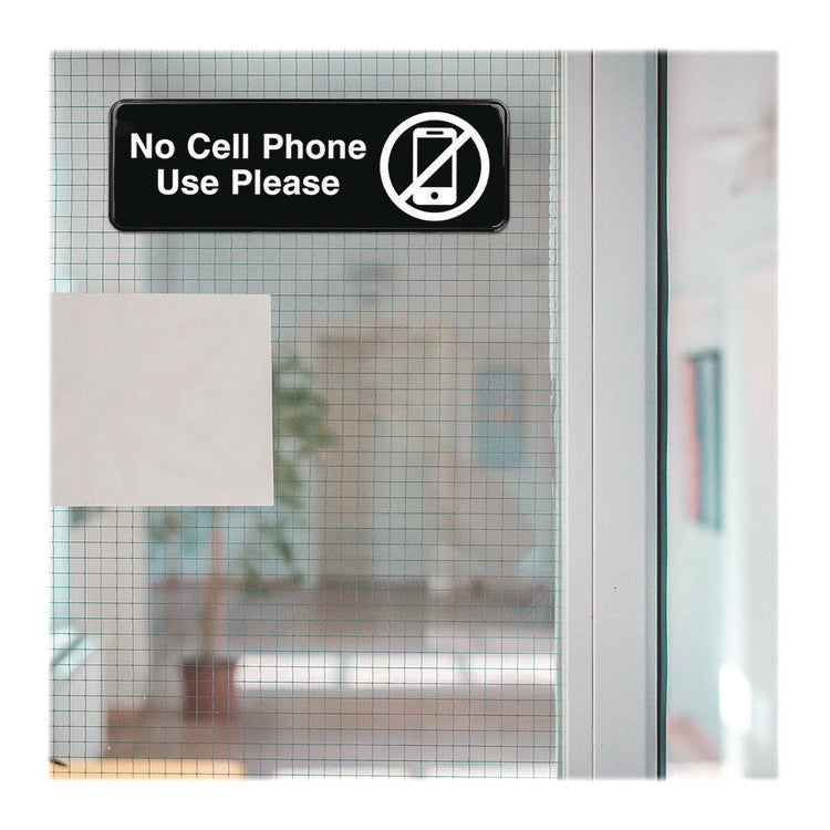 No Cell Phone Use Please Indoor/Outdoor Wall Sign, 9 x 3, Black Face, White Graphics, 3/Pack