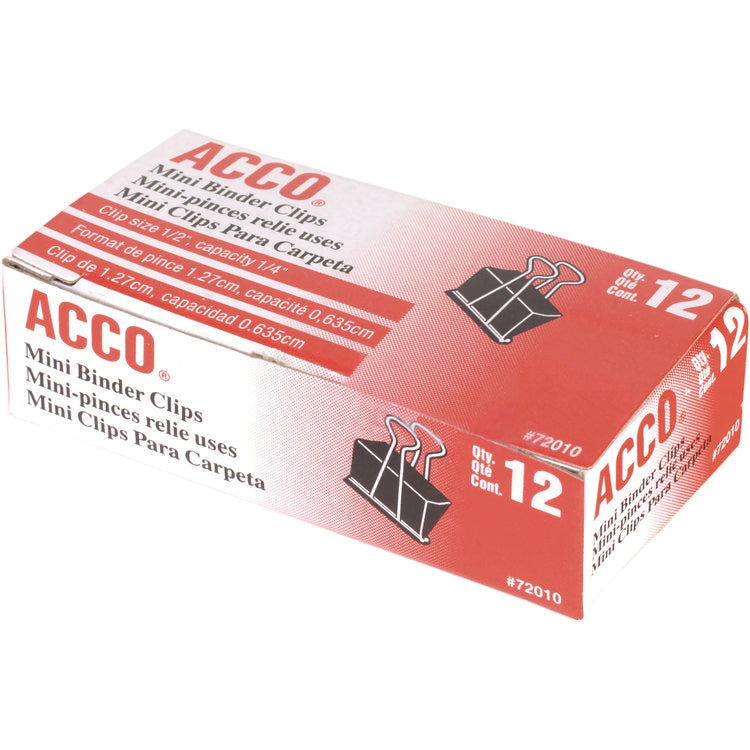 Binder Clips, Mini, Black/silver, Dozen