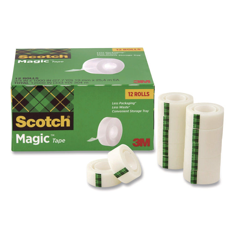 Magic Tape Cabinet Pack, 1" Core, 0.75" x 27.7 yds, Clear, 12/Pack
