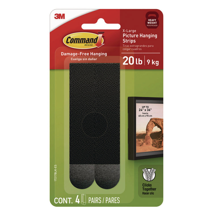 Picture Hanging Strips, X-Large, Removable, Holds up to 20 lbs per 4 Strips, Black, 4 Strip Pairs