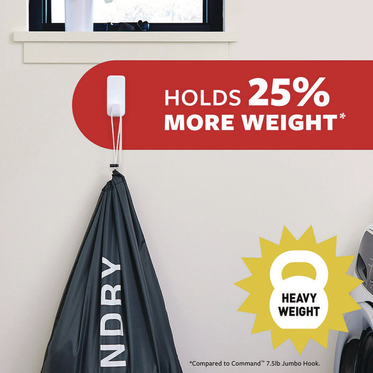 X-Large Utility Hooks, Plastic, White, 10 lb Capacity, 2 Hooks and 6 Strips/Pack