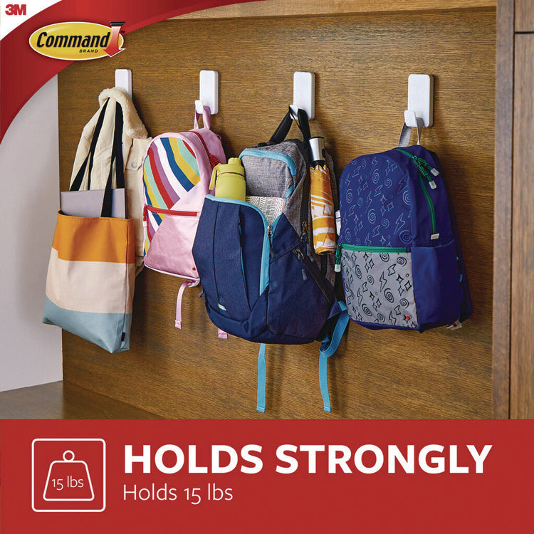 X-large Utility Hooks, Plastic, White, 15 lb Capacity, 2 Hooks and 8 Strips/Pack