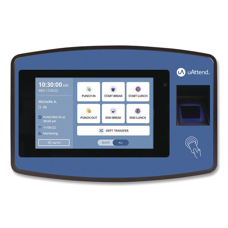 Biometric Fingerprint Touch Tablet Time Clock System, Unlimited Employees, Black/Blue