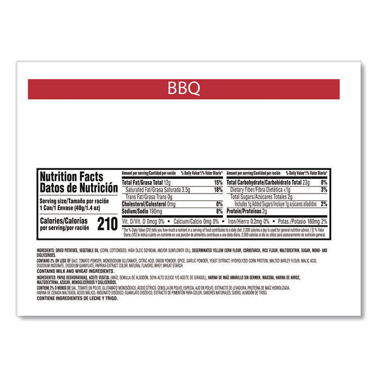Grab and Go BBQ Crisps, 1.4 oz Can, 12/Carton