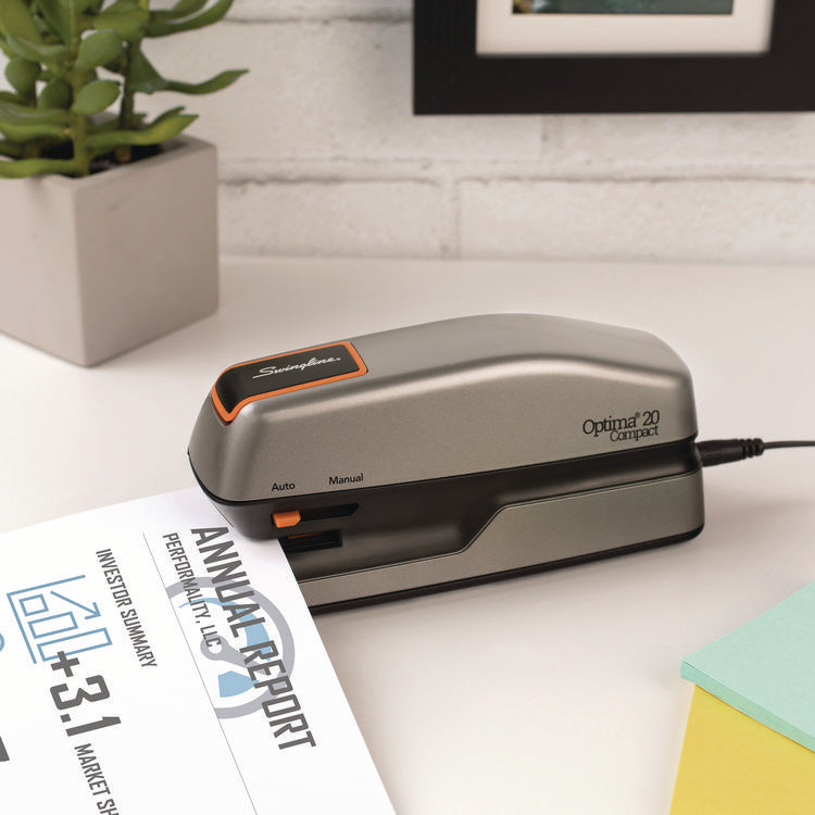 Optima Grip Electric Stapler, 20-Sheet Capacity, Black/silver