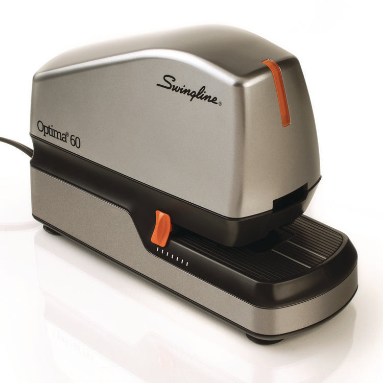 Optima 60 Electric Stapler, 60-Sheet Capacity, Silver/Black/Orange