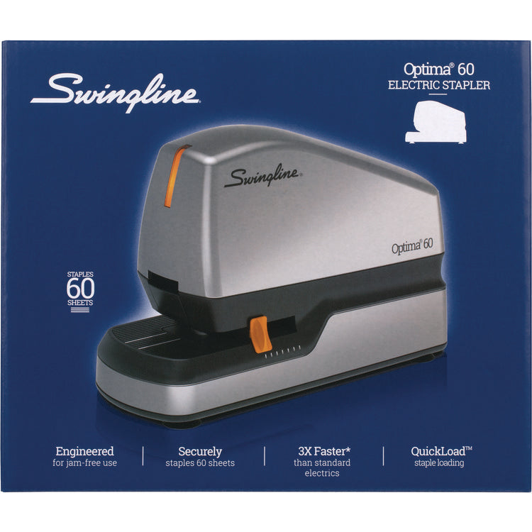 Optima 60 Electric Stapler, 60-Sheet Capacity, Silver/Black/Orange
