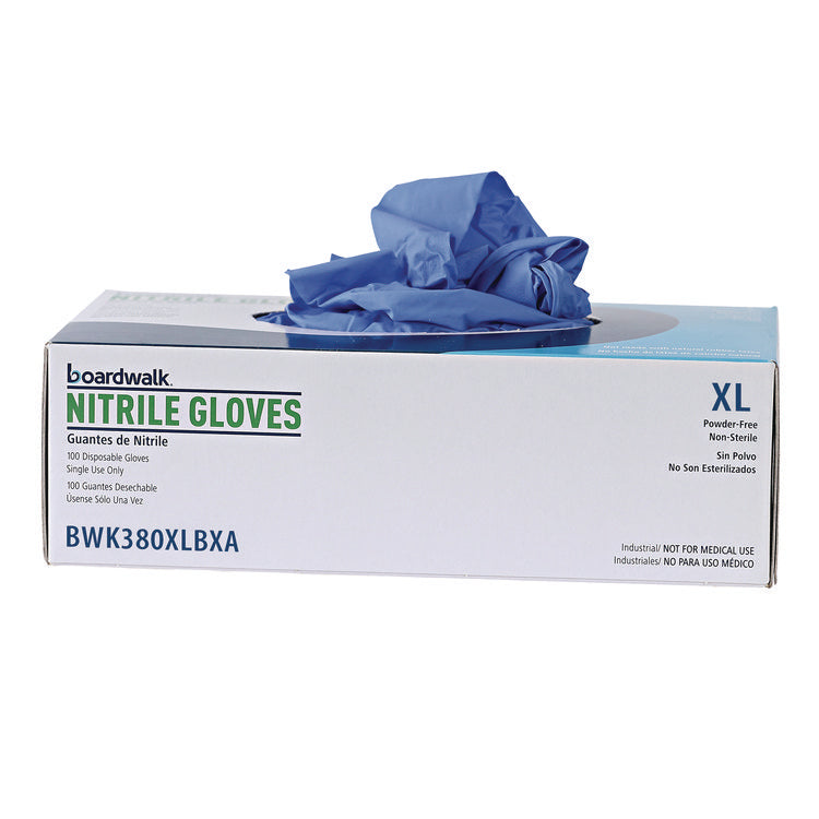 380 Series Disposable General-Purpose Nitrile Gloves, Powder-Free, X-Large, 4 mil Thick, 18" Long, Blue, 100/Box