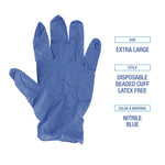 380 Series Disposable General-Purpose Nitrile Gloves, Powder-Free, X-Large, 4 mil Thick, 18" Long, Blue, 100/Box