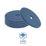 Scrubbing Floor Pads, 13" Diameter, Blue, 5/carton