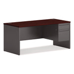 38000 Series Right Pedestal Desk, 66" X 30" X 29.5", Mahogany/charcoal