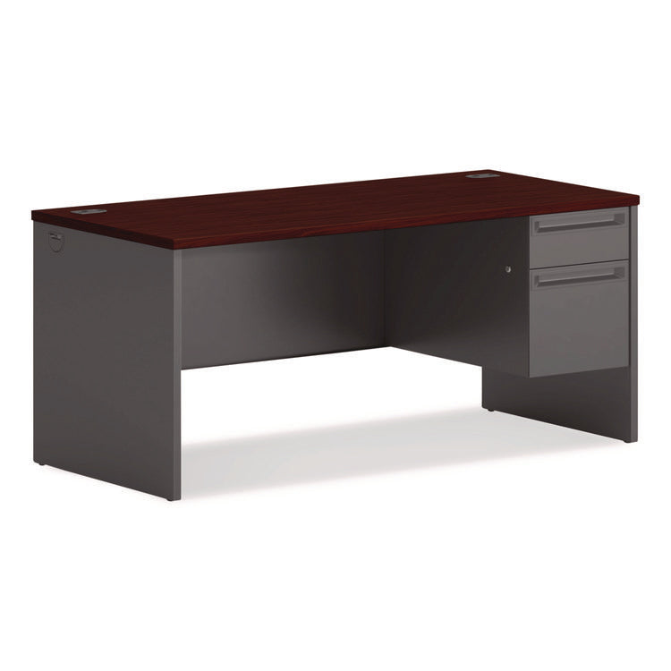 38000 Series Right Pedestal Desk, 66" X 30" X 29.5", Mahogany/charcoal