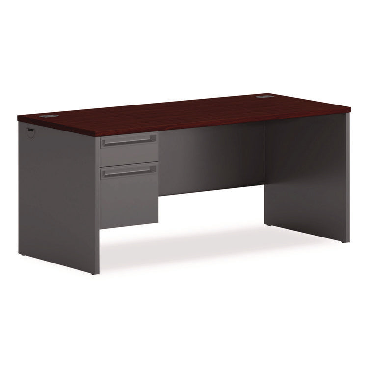 38000 Series Left Pedestal Desk, 66" X 30" X 29.5", Mahogany/charcoal