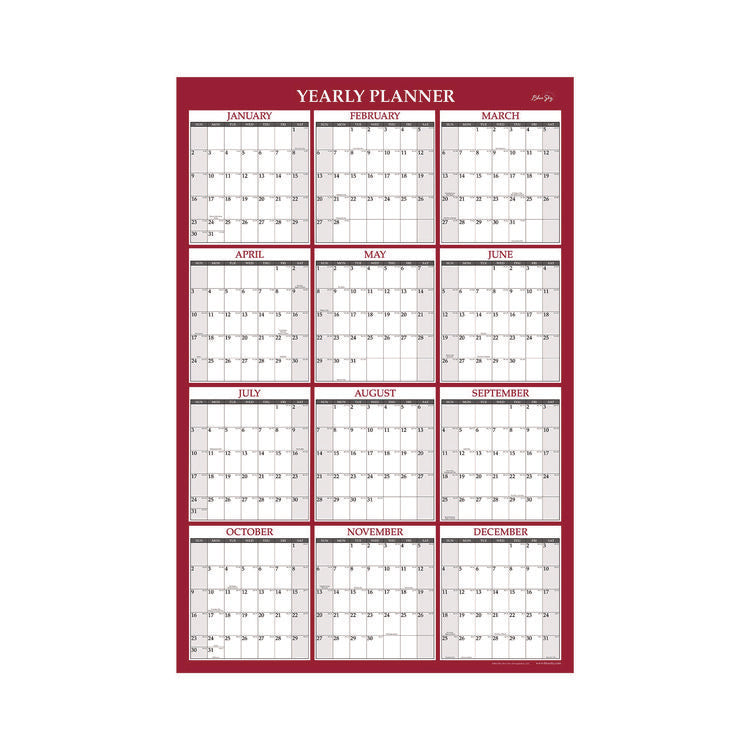 Classic Red Laminated Erasable Wall Calendar, 48 x 32, White/Red/Gray Sheets, 12-Month (Jan to Dec): 2025