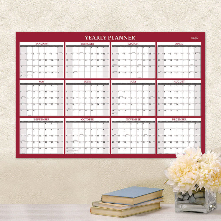 Classic Red Laminated Erasable Wall Calendar, 48 x 32, White/Red/Gray Sheets, 12-Month (Jan to Dec): 2025
