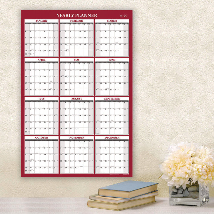 Classic Red Laminated Erasable Wall Calendar, 48 x 32, White/Red/Gray Sheets, 12-Month (Jan to Dec): 2025
