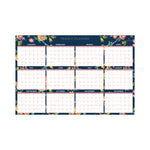 Day Designer Peyton Laminated Erasable Wall Calendar, Floral Artwork, 36 x 24, White/Navy Sheets, 12-Month (Jan to Dec): 2025
