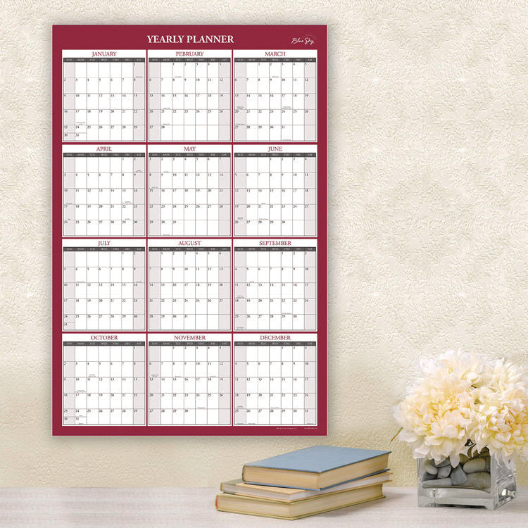 Classic Red Laminated Erasable Wall Calendar, 36 x 24, White/Red/Gray Sheets, 12-Month (Jan to Dec): 2025