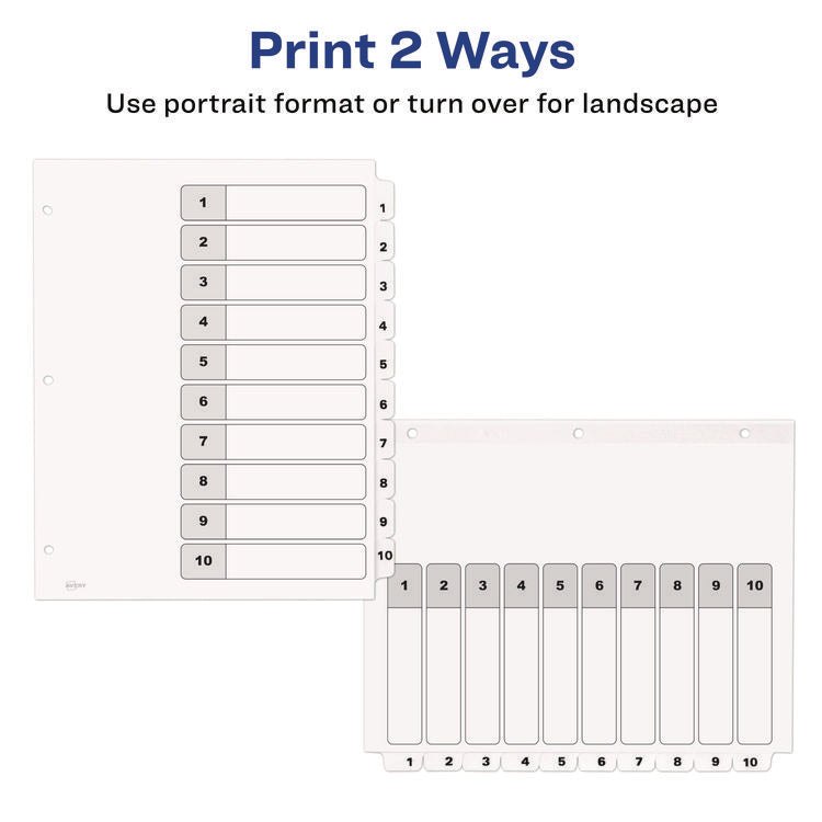 customizable table of contents ready index black and white dividers, 10-tab, 1 to 10, 11 x 8.5, white, 6 sets