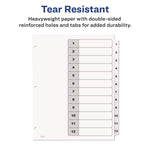 Customizable Table of Contents Ready Index Black and White Dividers, 12-Tab, 1 to 12, 11 x 8.5, White, 6 Sets