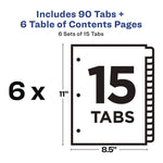 Customizable Table of Contents Ready Index Black and White Dividers, 15-Tab, 1 to 15, 11 x 8.5, White, 6 Sets