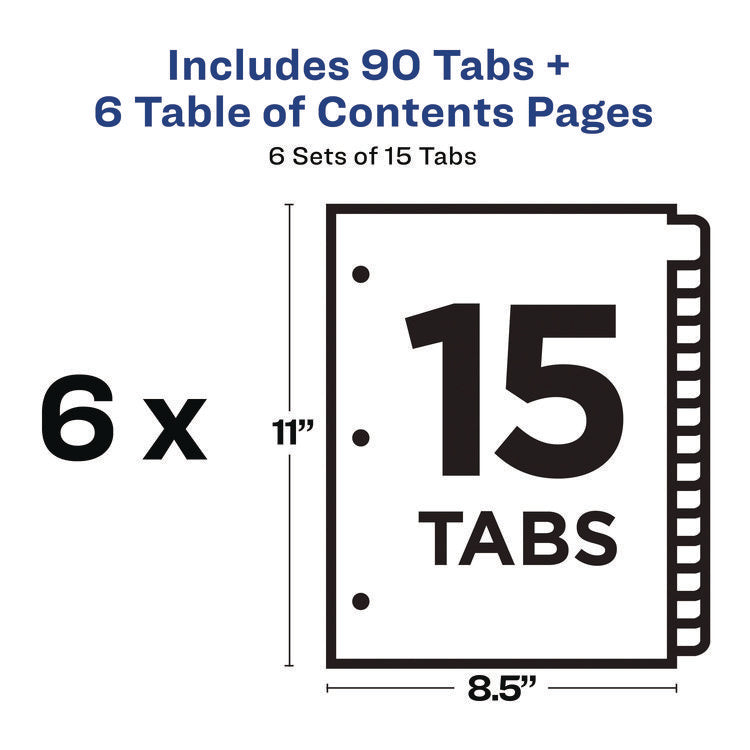 Customizable Table of Contents Ready Index Black and White Dividers, 15-Tab, 1 to 15, 11 x 8.5, White, 6 Sets