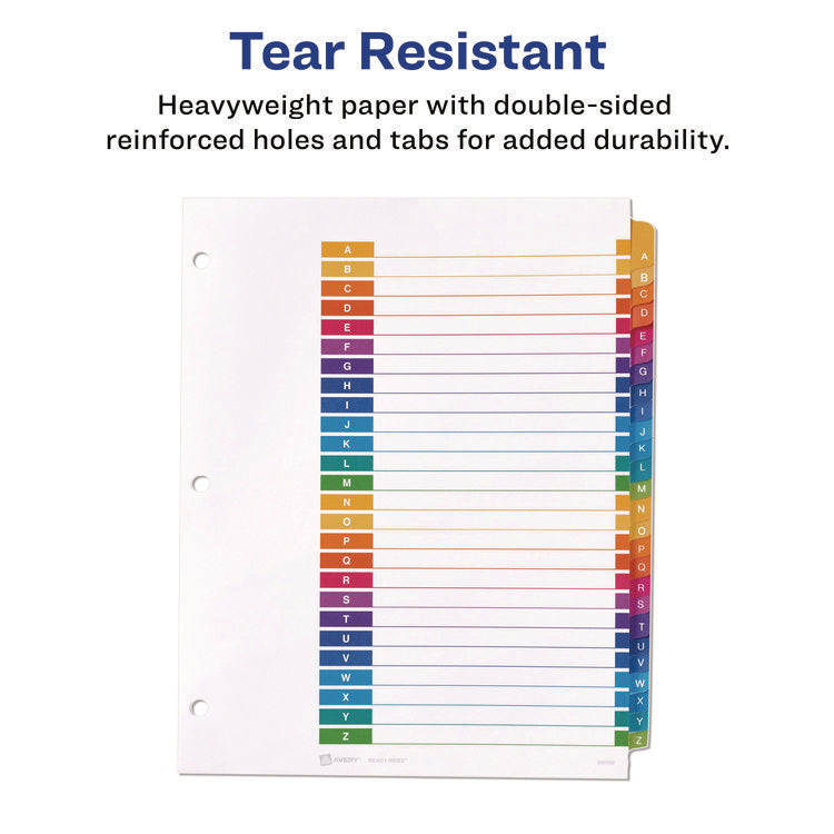 customizable table of contents ready index multicolor dividers, 26-tab, a to z, 11 x 8.5, white, 6 sets