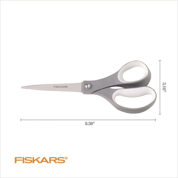 Contoured Performance Scissors, 8" Long, 3.13" Cut Length, Straight Gray Softgrip Handle