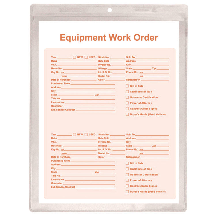 Clear Vinyl Shop Ticket Holders, Super Heavy-Duty, Top Load 9 x 12 Insert, Clear Front, 50/Box