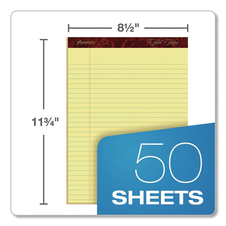 Gold Fibre Writing Pads, Wide/legal Rule, 50 Canary-Yellow 8.5 X 11.75 Sheets, 4/pack