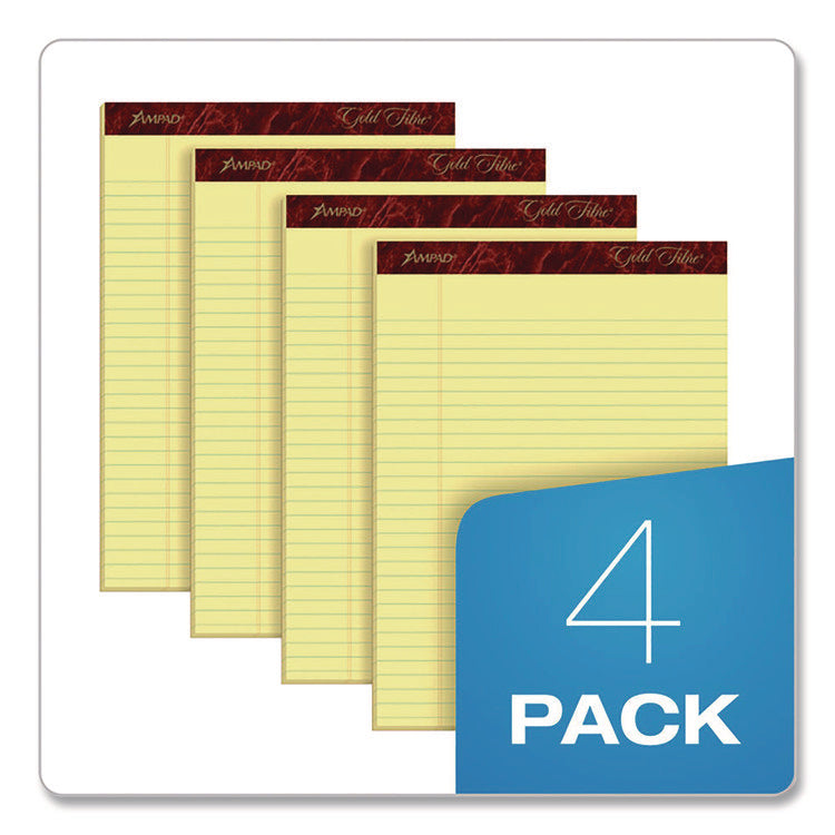 Gold Fibre Writing Pads, Wide/legal Rule, 50 Canary-Yellow 8.5 X 11.75 Sheets, 4/pack
