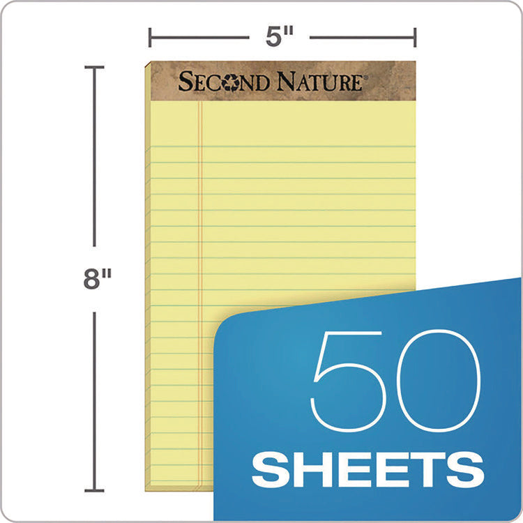 Second Nature Recycled Ruled Pads, Narrow Rule, 50 Canary-Yellow 5 X 8 Sheets, Dozen