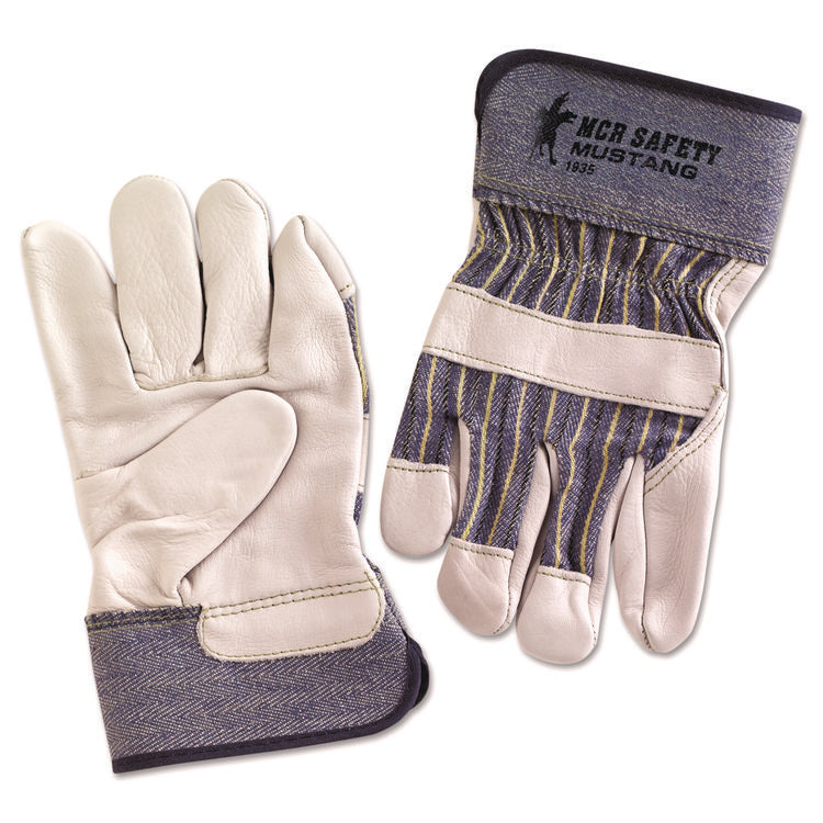 Grain Leather Palm Gloves, Gunn Cut, Wing Thumb, Medium, Blue Striped/White, 12 Pairs