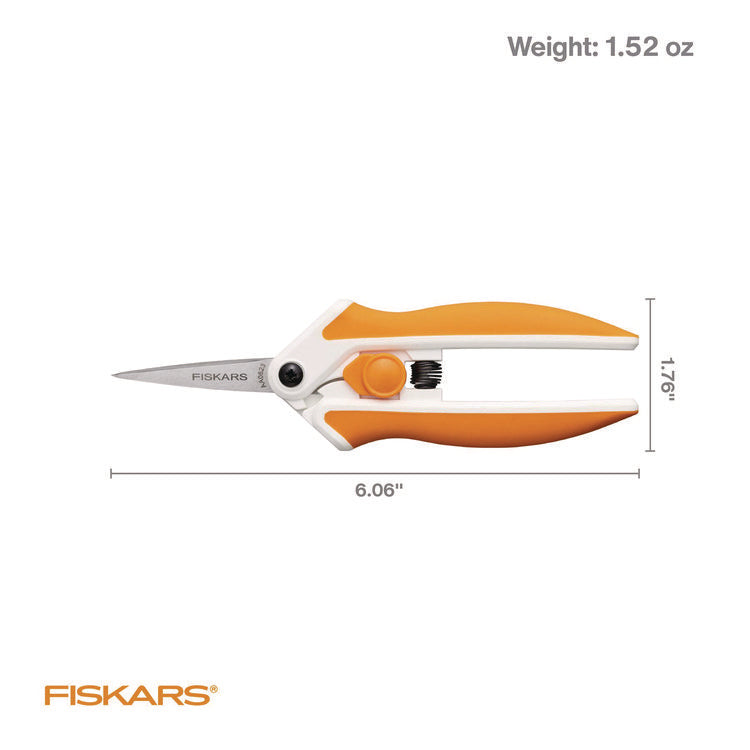 Micro-Tip Easy Action Scissors, 6.1" Long, 1.75" Cut Length, Orange/White Handle