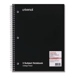 Wirebound Notebook, 3-Subject, Medium/College Rule, Black Cover, (120) 11 x 8.5 Sheets