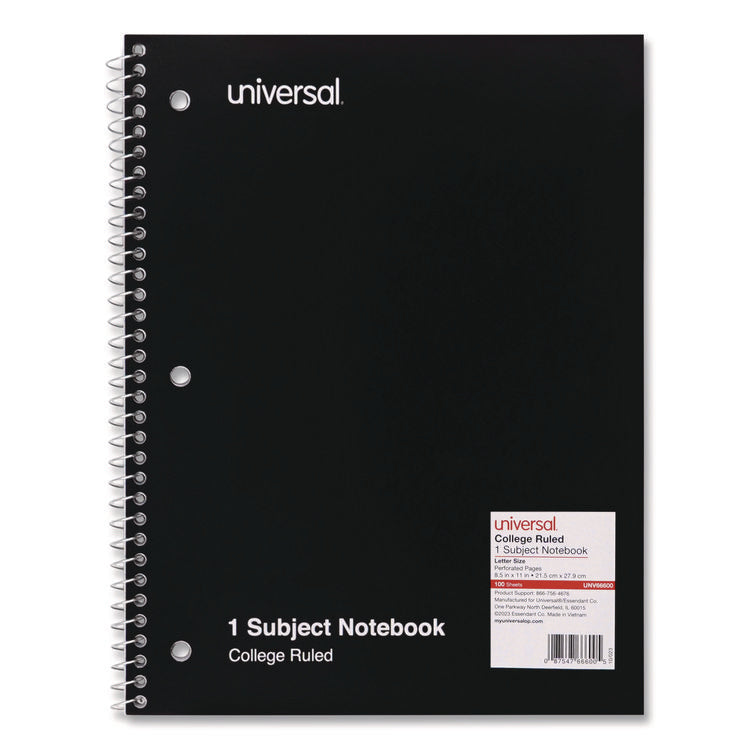 Wirebound Notebook, 1-Subject, Medium/College Rule, Black Cover, (100) 11 x 8.5 Sheets