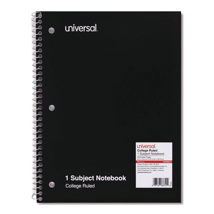 Wirebound Notebook, 1-Subject, Medium/College Rule, Black Cover, (70) 10.5 x 8 Sheets