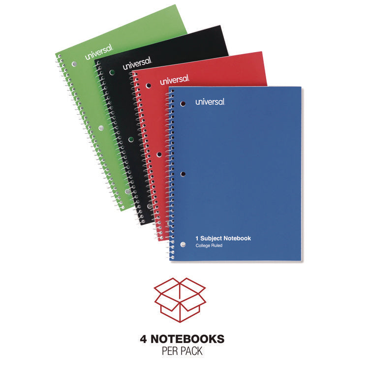 Wirebound Notebook, 1-Subject, Medium/College Rule, Assorted Cover Colors, (70) 10.5 x 8 Sheets, 4/Pack