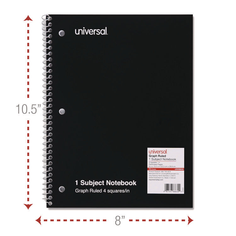 Wirebound Notebook, 1-Subject, Quadrille Rule (4 sq/in), Black Cover, (70) 10.5 x 8 Sheets