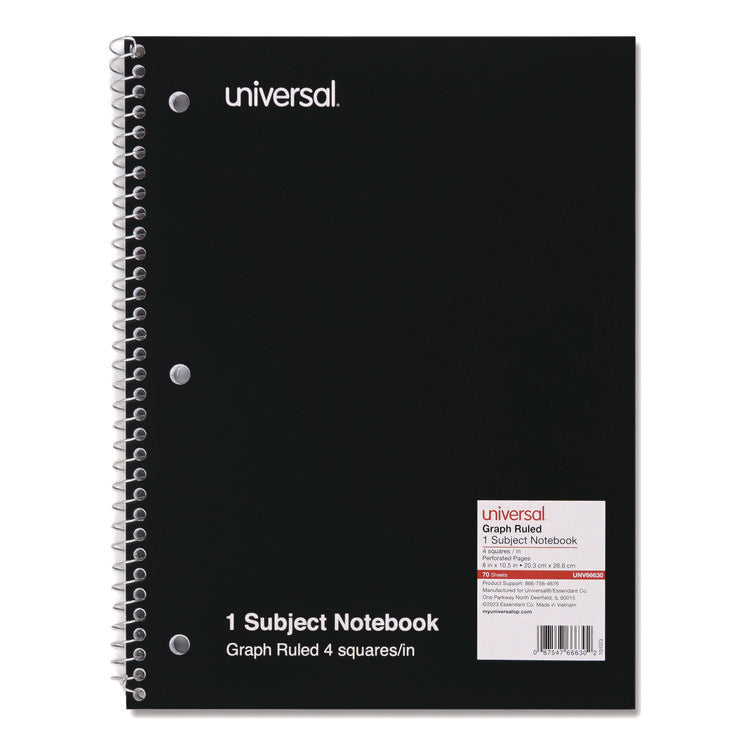 Wirebound Notebook, 1-Subject, Quadrille Rule (4 sq/in), Black Cover, (70) 10.5 x 8 Sheets