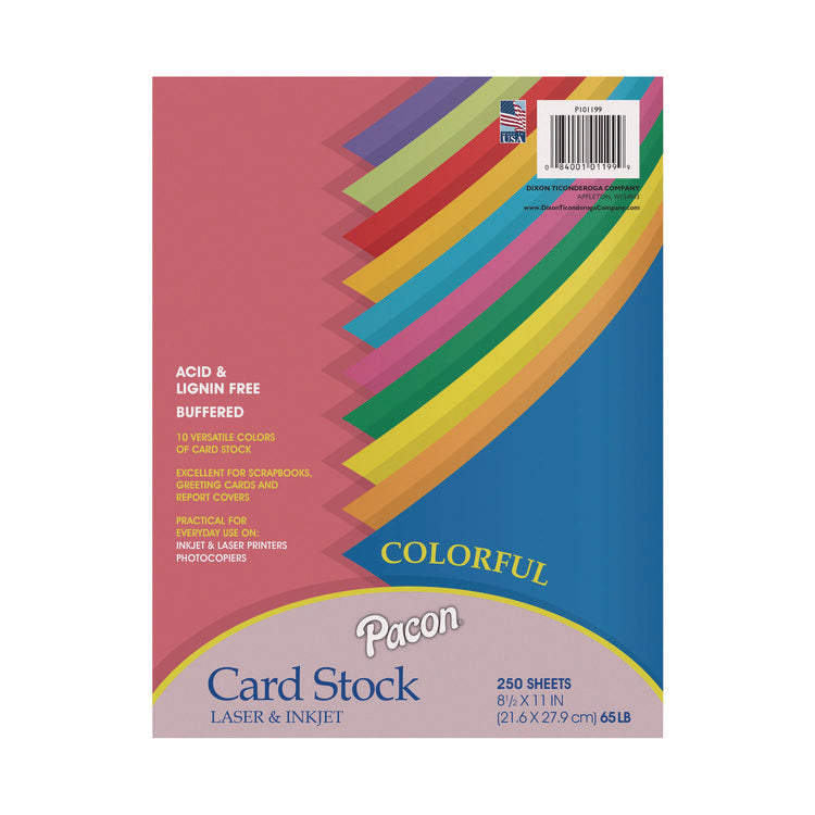 Array Card Stock, 65 lb Cover Weight, 8.5 x 11, Assorted Lively Colors, 250/Pack