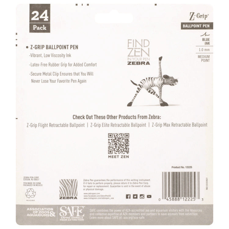 Z-Grip Ballpoint Pen, Retractable, Medium 1 mm, Blue Ink, Translucent Blue/Blue Barrel, 24/Pack