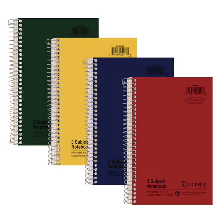 Earthwise by Oxford Recycled Small Notebooks, 3-Subject, Medium/College Rule, Randomly Assorted Covers, (150) 9.5 x 6 Sheets
